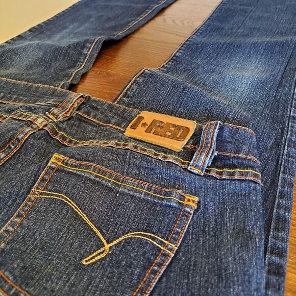 Vtg Womens Indigo Red Lux Denim 31 Jean's Straight‎ Leg Y2K Boot Cut - Hong Kong - Picture 1 of 16